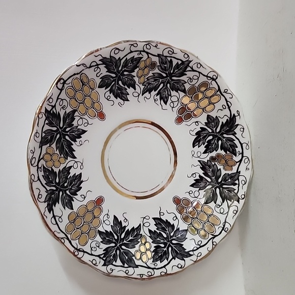 Black Gold Rosina Teacup and Saucer, Floral Teacup gold grapes - Picture 2 of 9